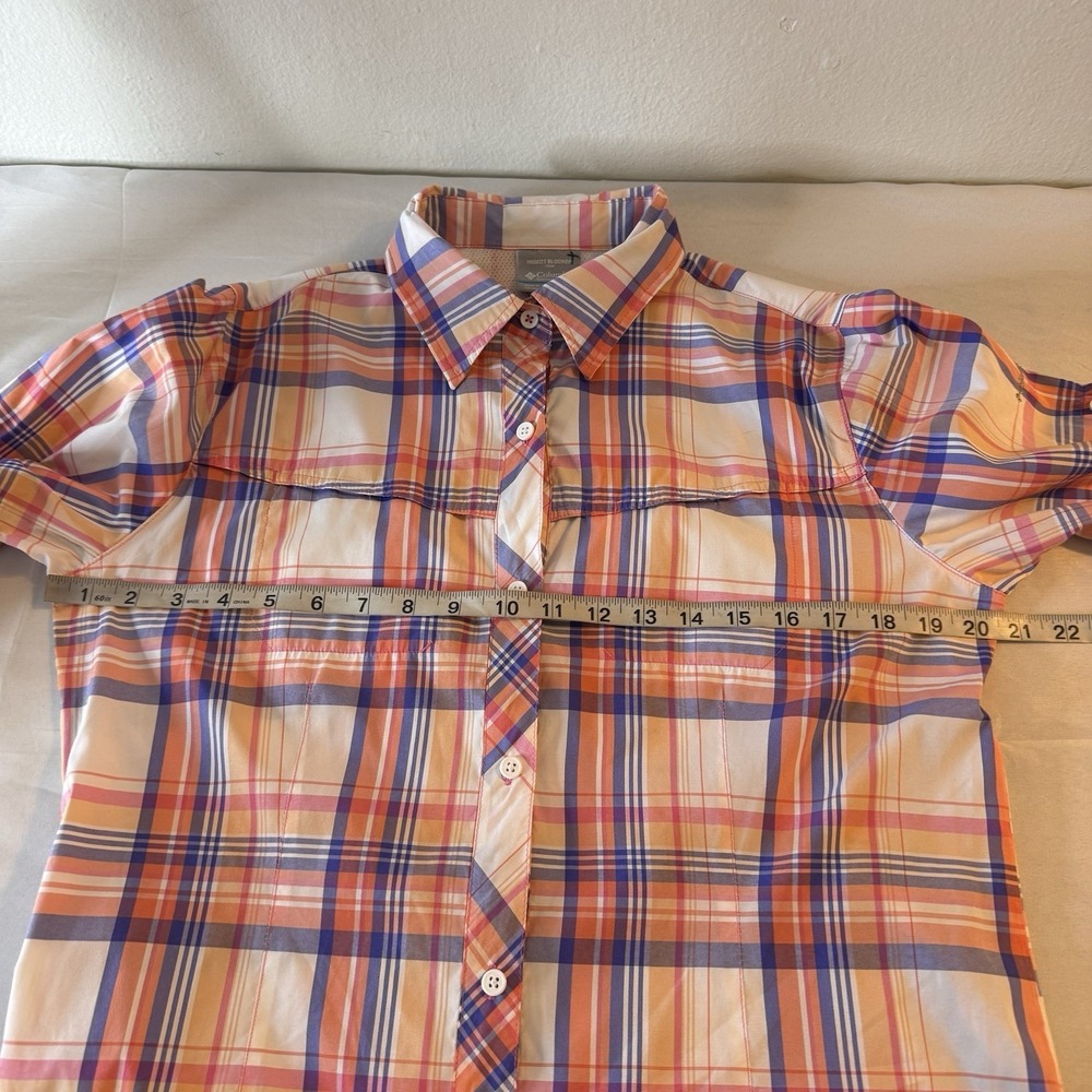 Columbia Kick Fix Plaid Long Sleeve Shirt Orange Pink Insect Block Womens Large - Picture 7 of 10